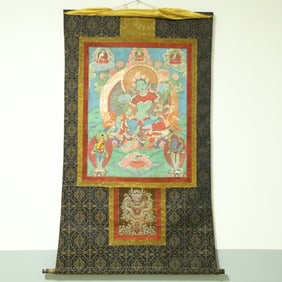 An Exquisite Brocade Painted Color Statue of Tara Tangka