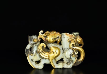 An Exquisite White Jade Gilt Dragon Phoenix Cup