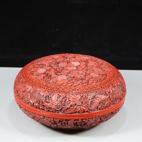 A Exquisite Carved Red Lacquer Flower and Butterfly Pattern Box