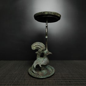 An Exquisite Bronze Phoenix-Shaped With Inscription Candlestick