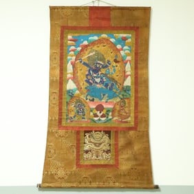 An Exquisite Brocade Painted Color Buddha Statue Tangka