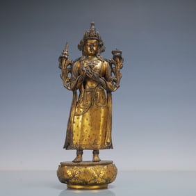 A Exquisite Gilt Bronze Statue of Manjusri