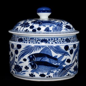 An Exquisite Blue and White Fish and Lotus Pattern Lotus Pattern Jar