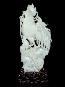 An Exquisite White Jade Rooster Ornament
