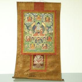 An Exquisite Brocade Painted Color Medicine Buddha Tangka
