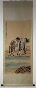 A Chinese Vertical Scroll Ink Painting of Horse on Paper