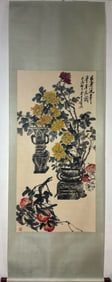 A Chinese Vertical Scroll Ink Painting of Flower on Paper