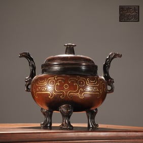 An Exquisite Gilt Bronze Phoenix Pattern Double-Ears and Tripod Censer