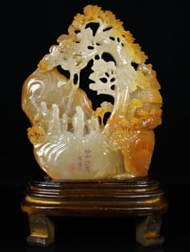 An Exquisite Shoushan Stone Landscape and Figure Pattern Ornament