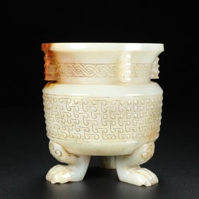 An Exquisite White Jade Tripod Censer Ornament
