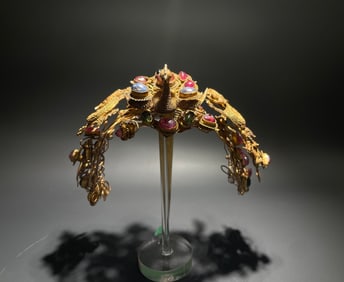 An Exquisite Gilt Silver Inlaid Gems Dragon and Phoenix Pattern Ornament