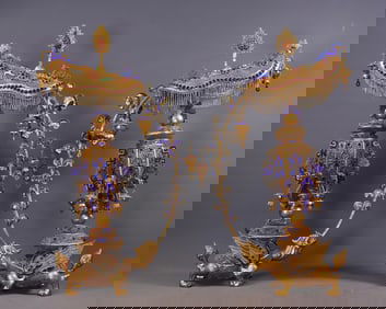 A Pair of Exquisite Gilt Bronze Inlaid Gems Auspicious Beast-Shaped Censer