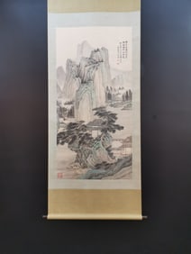 A Chinese Vertical Scroll Ink Painting of Landscape on Paper