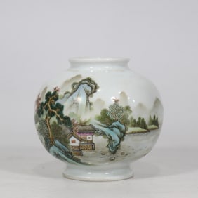 An Exquisite Famille-Rose Landscape Pattern with poem Water Pot