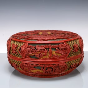 A Exquisite Carved Red Lacquer Character and Story Pattern Dragon Pattern Box