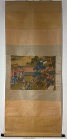 A Chinese Vertical Scroll Ink Painting of Character and Story on Silk
