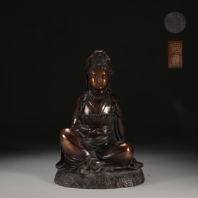 An Exquisite Bronze Inlaid Silver Statue of Avalokitesvara