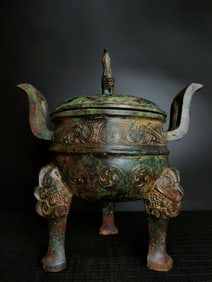 An Exquisite Bronze Bird Pattern Double-Ears and Tripod Censer