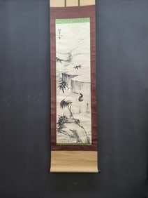 A Chinese Vertical Scroll Ink Painting of Crane on Paper