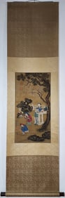 A Chinese Vertical Scroll Ink Painting of Character and Story on Silk