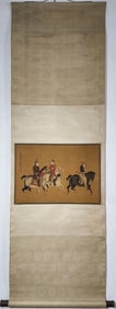A Chinese Vertical Scroll Ink Painting of Figure Riding Horse on Silk