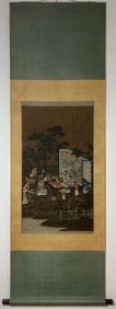 A Chinese Vertical Scroll Ink Painting of Character and Story on Silk