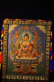 An Exquisite Wooden Inlaid Gems Statue of Sakyamuni Tangka
