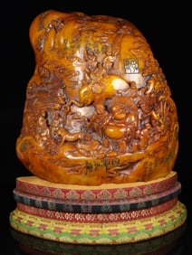 An Exquisite Tianhuang Stone Landscape and Figure Pattern Seal Ornament