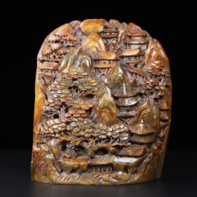 An Exquisite White Jade Landscape Pattern Ornament