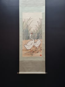 A Chinese Vertical Scroll Ink Painting of Goose on Paper