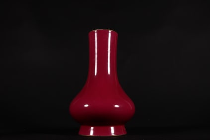 An Exquisite Ruby Red-Glazed Painted Gold with poem Vase
