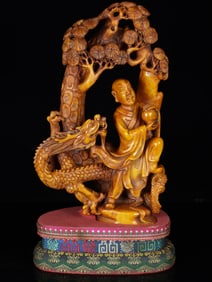 An Exquisite Shoushan Stone Statue of Arhat Ornament