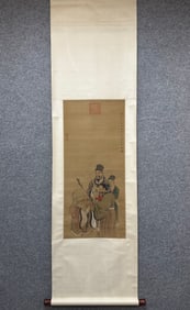 A Chinese Vertical Scroll Ink Painting of Character and Story on Silk