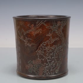 A Exquisite Zitanwood Flower Pattern with poem Brush Pot