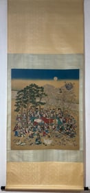 A Chinese Vertical Scroll Ink Painting of Character and Story on Silk