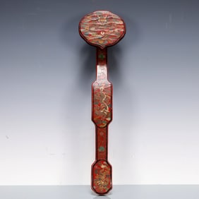 A Exquisite Carved Red Lacquer Dragon Pattern Ruyi