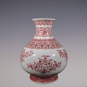 An Exquisite Underglaze-Red Lotus Pattern Seawater Pattern Flower and Fruit Pattern Vase