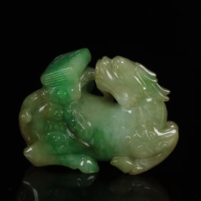 An Exquisite Jadeite Kylin Hand Piece