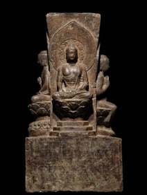 An Exquisite Limestone With Inscription Buddha Statue