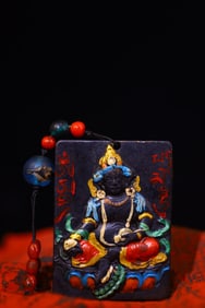 An Exquisite Stone Inlaid Gems Buddha Statue Pattern Brand