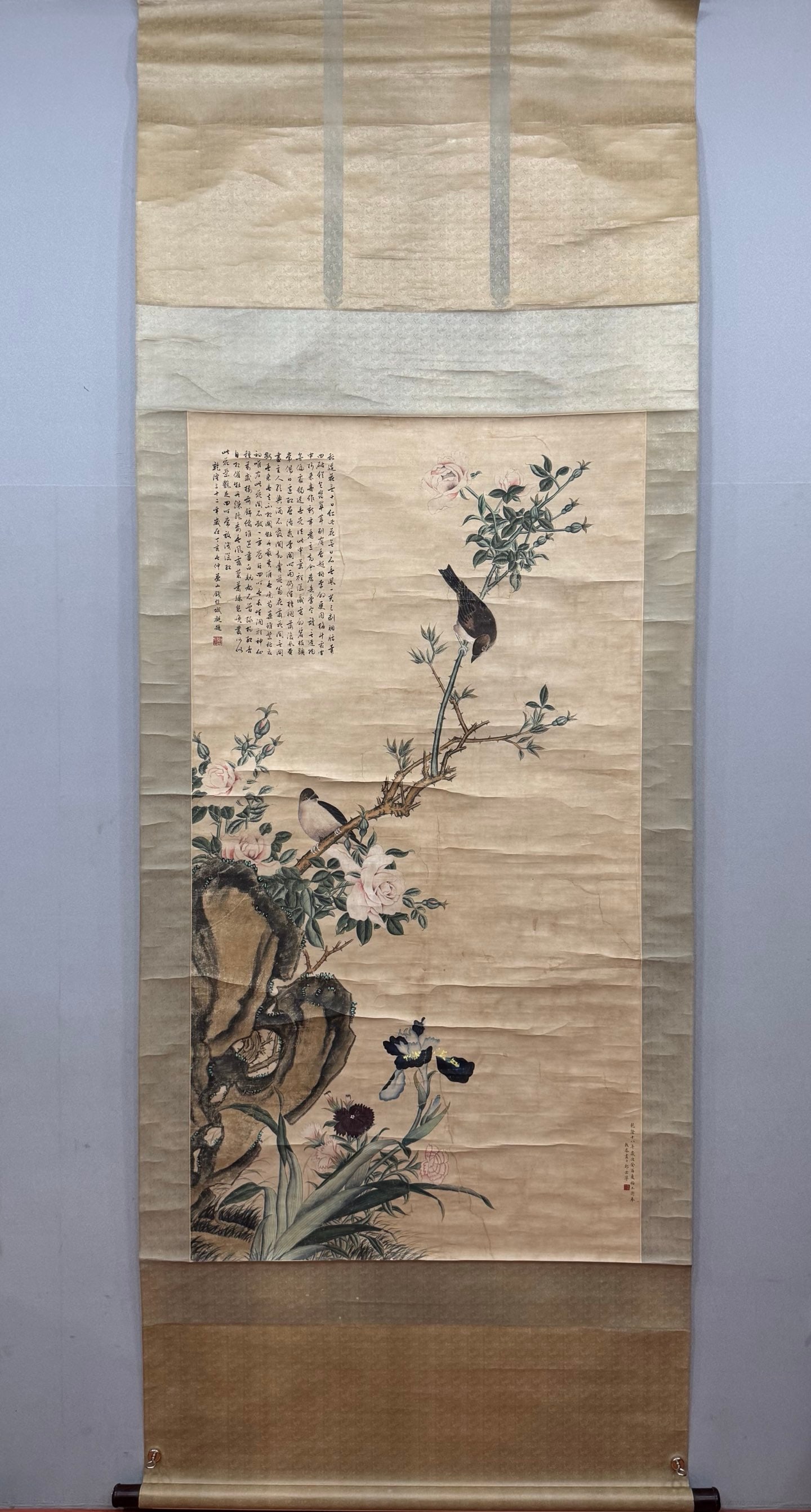 A Chinese Vertical Scroll Ink Painting of Flower and Bird on Paper (1 of 10)