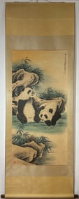 A Chinese Vertical Scroll Ink Painting of Panda on Paper