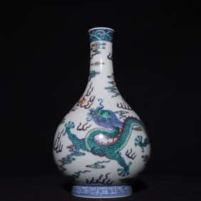 An Exquisite Doucai Dragon and Phoenix Pattern Seawater Pattern Vase