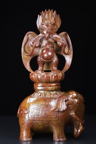 An Exquisite White Jade Elephant-Shaped Censer