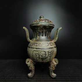 An Exquisite Bronze Bird Pattern Double-Ears and Tripod Censer