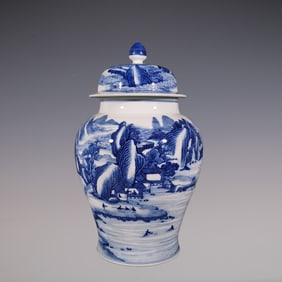 An Exquisite Blue and White Landscape and Figure Pattern Jar