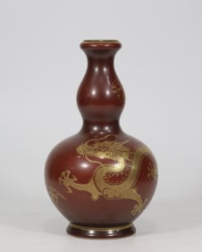 An Exquisite Imitation Stone Grain Glaze Painted Gold Dragon Pattern Gourd-Shaped Vase