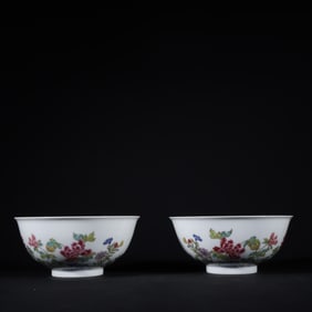 A Pair of Exquisite Famille-Rose Flower Pattern Bowl