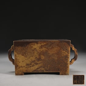 An Exquisite Bronze Landscape and Figure Pattern Double-Ears Censer