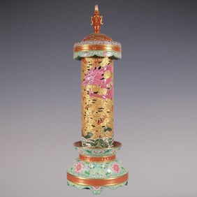 An Exquisite Enamel Dragon Pattern Lotus Pattern Seawater Pattern Incense Tube